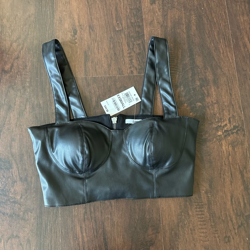 bar III Deep Black Faux Leather Crop Top